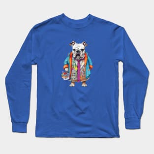 Bulldog Lover Gifts, Whimsical and Colorful Painting Bulldog Long Sleeve T-Shirt